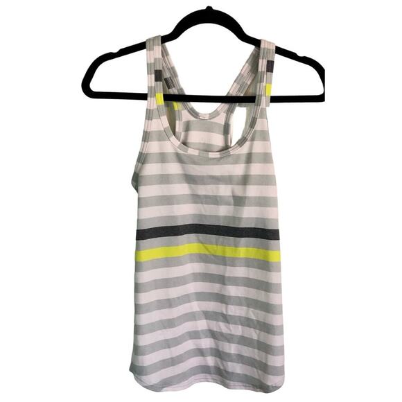 Lululemon Studio Racerback Tank Striped Gray White Yellow Athletic Tank Size 6 - Picture 2 of 5